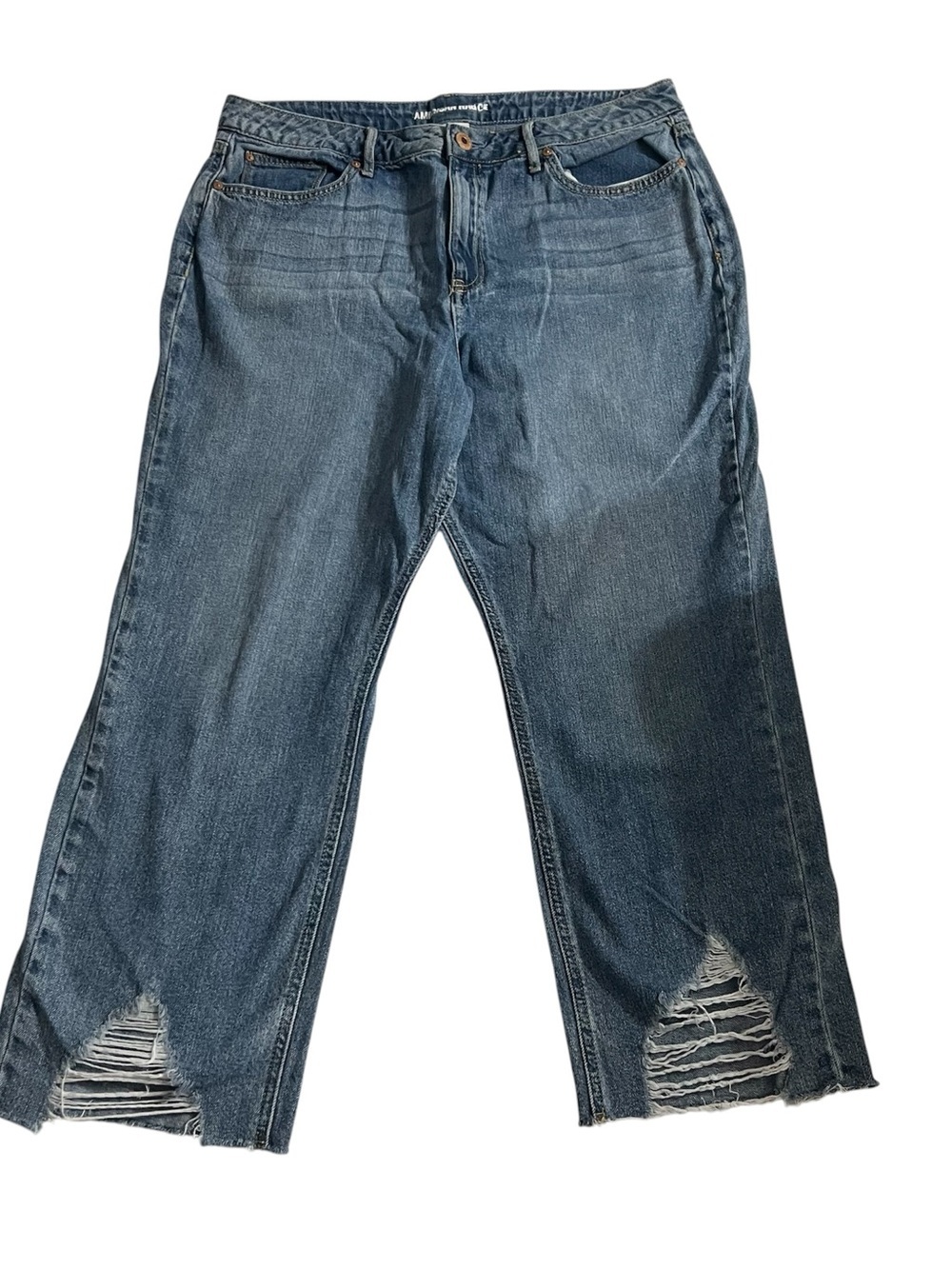 American Rag Cie Mom Ankle Mid Wash 100% Cotton Denim Jeans Raw Hem size 15